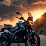 TVS Apache RTX 300 adventure motorcycle parked on a mountain road showing rugged design and touring stance.